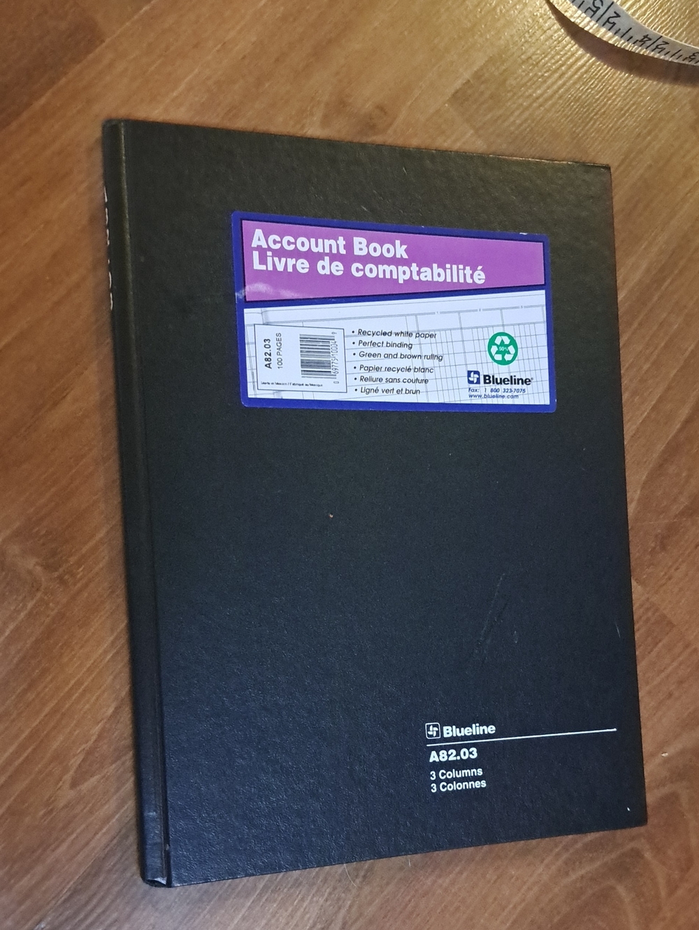 Blueline Black Accounting Book - 3 Column